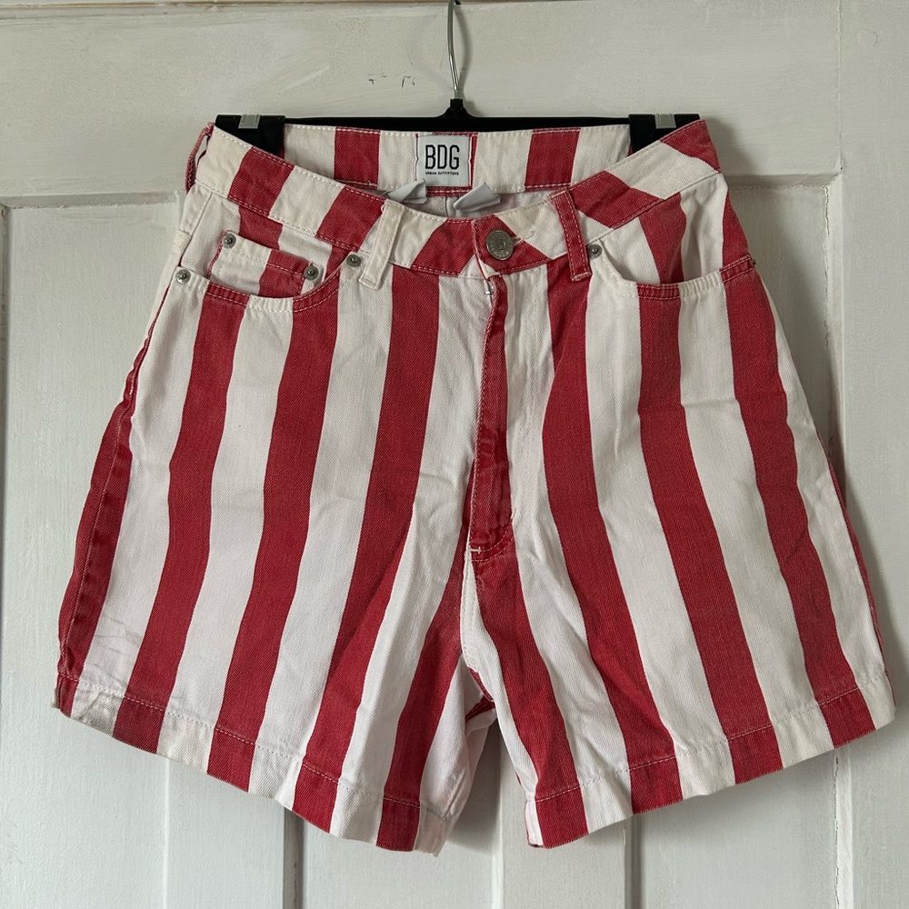 BDG Red and White High Waisted, Striped Women's Shorts